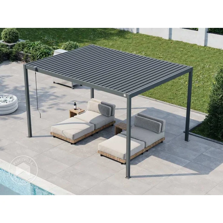 PRIMEYARD Pergola 3x3,5 m Pfosten und Lamellendach aus Stahl - anthrazitfarbene Terrassenüberdachung – Bild 2