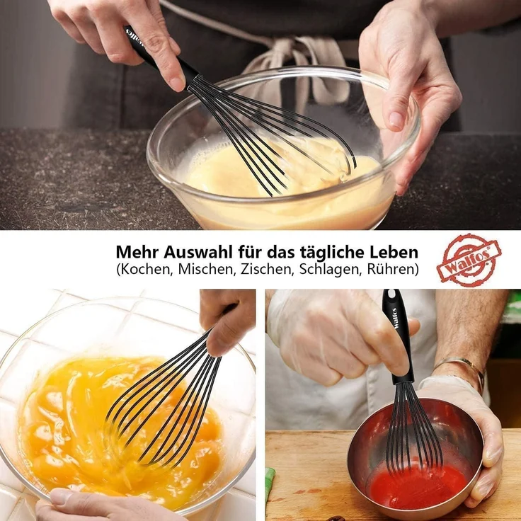 Walfos 21.5cm Silikon Edelstahl Schneebesen Schwarz Rührbesen Ballonschneebesen – Bild 8