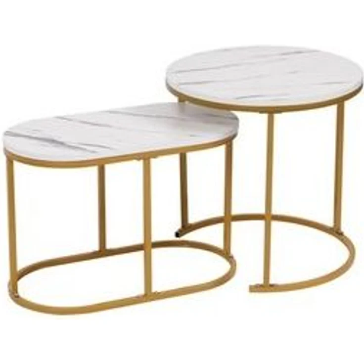 Happy Home Beistelltisch Satztisch Couchtisch Beistelltisch 2 tlg. Marmor Weiß Dekor – Bild 6