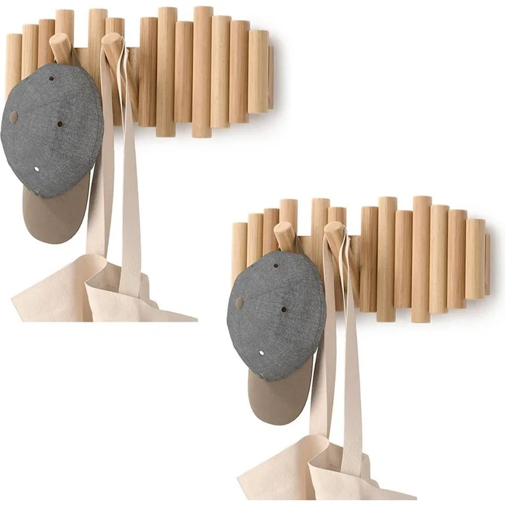 BlingBin Garderobenleiste Faltbarer Wandgarderobenständer aus Holz mit 5 versenkbaren Haken (2er Set, 2 St, 38*17cm), modernes Design zur Wandmontage