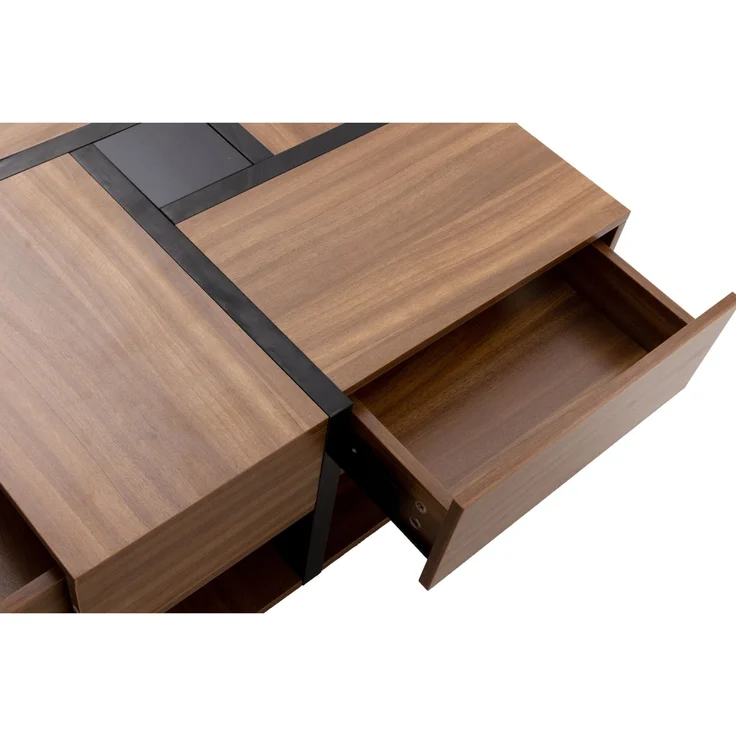 Merax Hochglanz-Couchtisch, Tisch mit 4 Schubladen, einzigartige Farbabstimmung und Liniendesign, Stauraum unten, braun – Bild 8