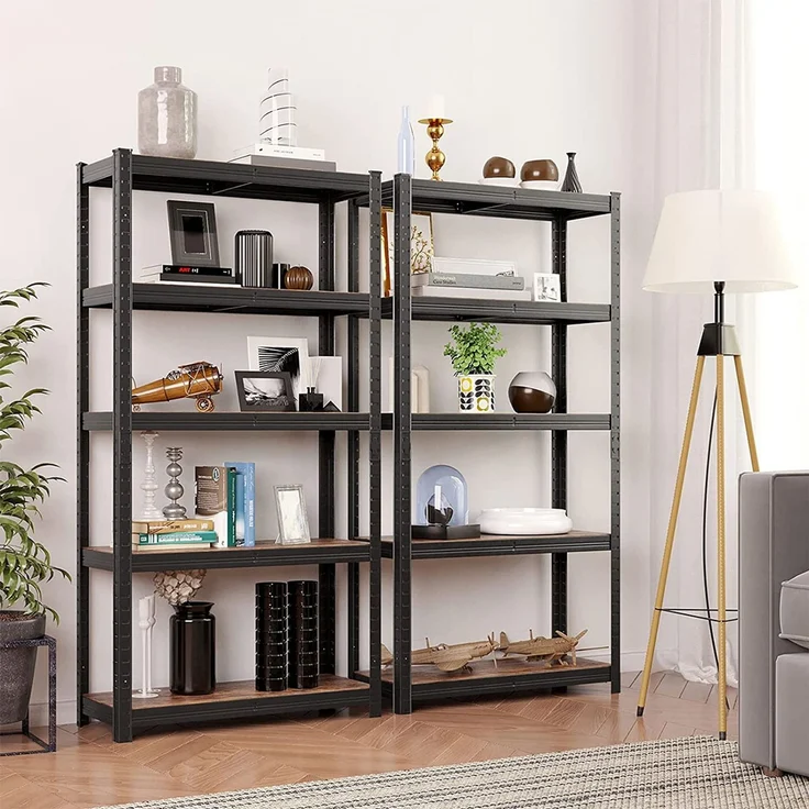 Songmics Standregal, 2er Set, Bücherregal, Lagerregal, 5 Ablagen, Küchenregal, Regal, 30 x 75 x 150 cm, bis 650 kg belastbar, verstellbare Ablagen, Industrie-Design, vintagebraun-schwarz GLR030B02 – Bild 7