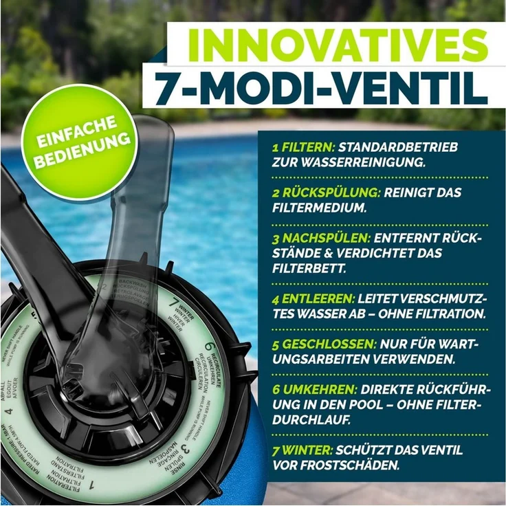 tillvex Sandfilteranlage 10 m³/h Filteranlage + 800g Filterbälle 7-Wege Ventil Poolfilter, Filterkessel mit Druckanzeige Sandfilter für Pool und Schwimmbecken – Bild 3