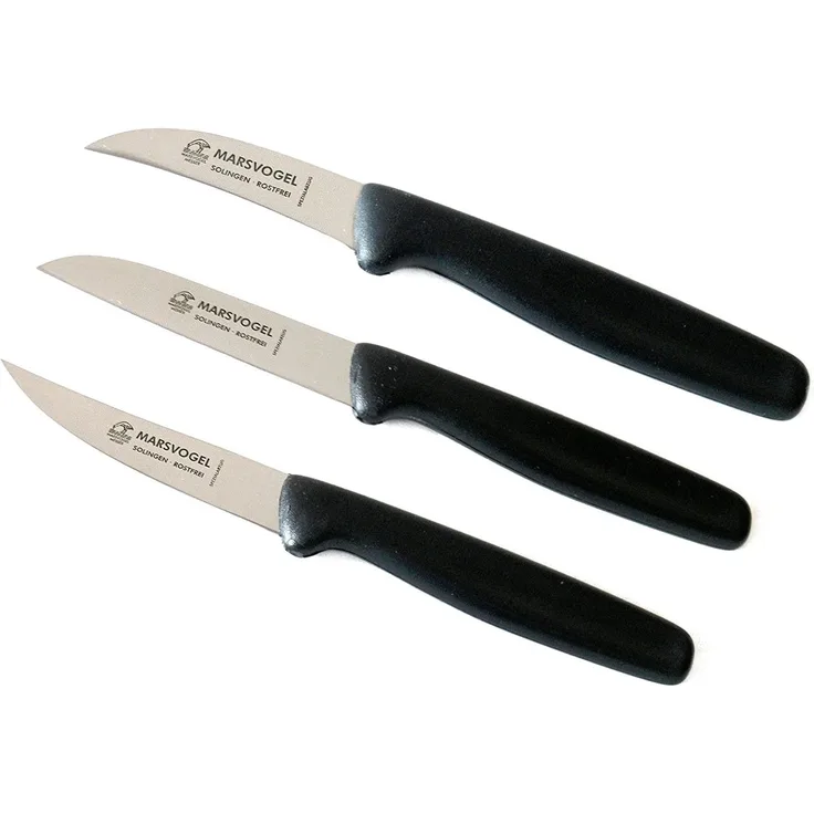 Schälmesser Set 3 tlg. PP Marsvogel Solingen # 37-3tlg. Küchenmesser 2 1/2" gebogen + 3" gerade + 3" rückenspitz