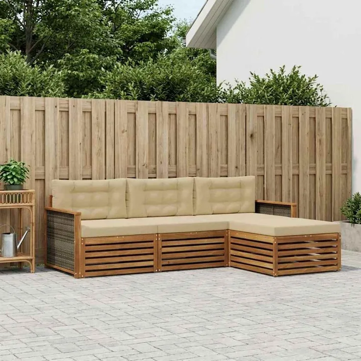 vidaXL Outdoor-Sofagarnitur 4 stk. 3-Sitzer Natur und Beige 3383201