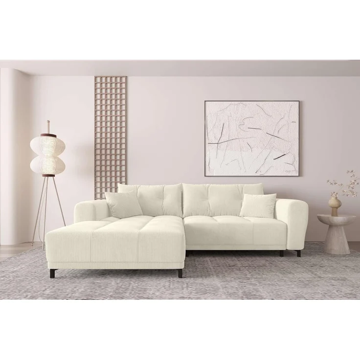 99rooms Massimo Ecksofa Cordstoff POSO Creme mit Schlaffunktion Links