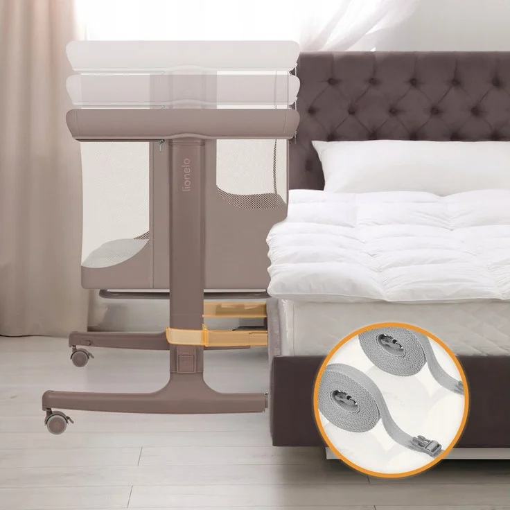 Lionelo Aurora 3 in 1 Babybett bis 9 kg, Beistellbett, Wiege, Höhenverstellug und Einstellung der Neigung der Matratze, 4 Räder mit Bremse Ergonomische Matratze Tasche – Bild 3