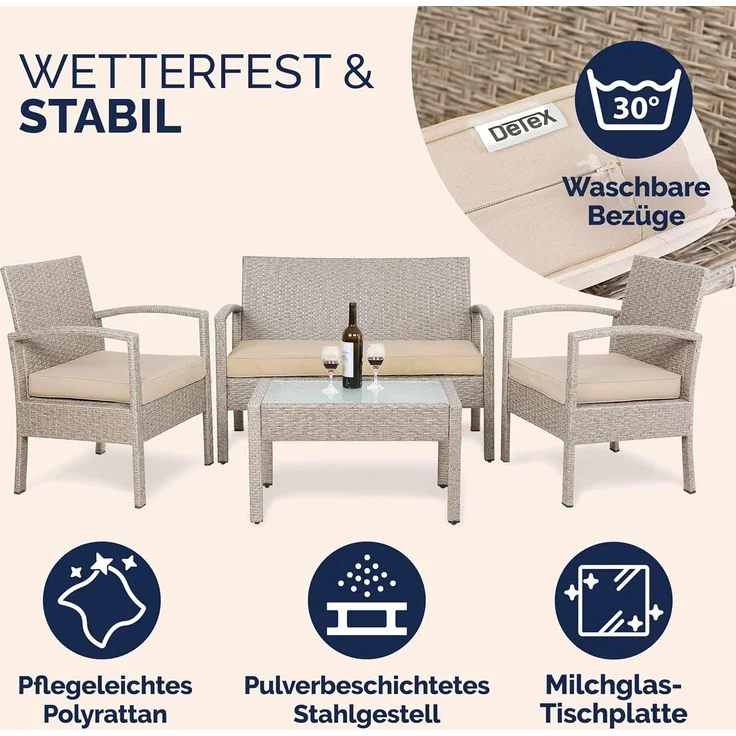 Casaria Balkonset, 4 Personen Wetterfest 7 teilig Polyrattan 2x Sessel Gartenbank Tisch – Bild 2