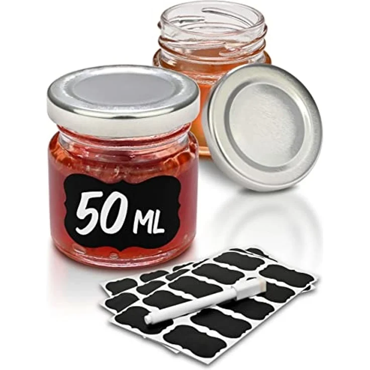 Praknu Einmachglas 24 Mini Gläser 50ml mit Deckel, Etiketten - Luftdichte Gläschen zum, Glas, (Set, 25-tlg), Mit Etiketten & Stift - Luftdicht - Spülmaschinenfest – Bild 1
