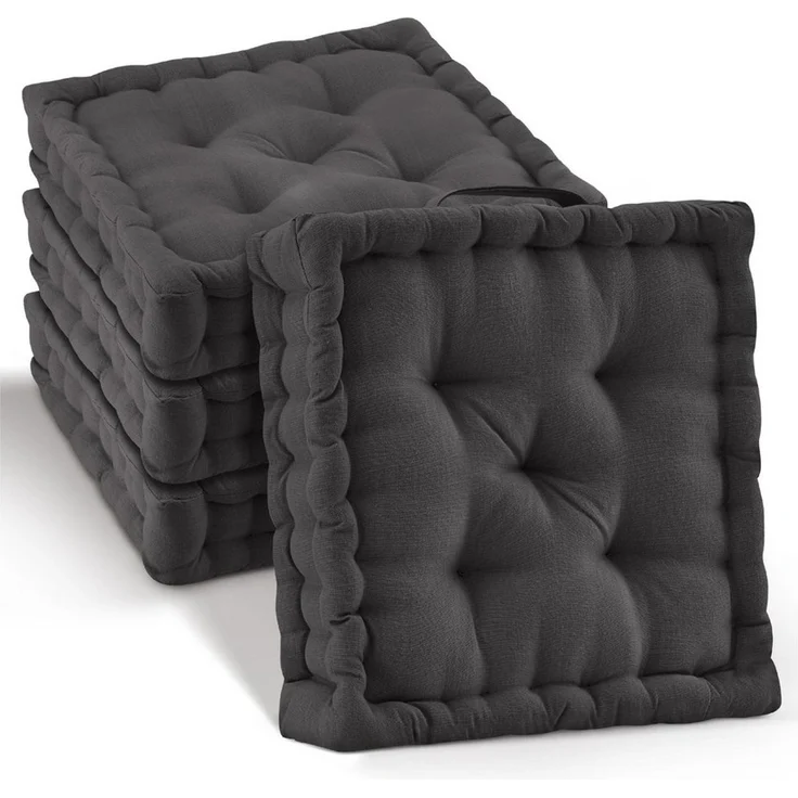 Beautissu Stuhlkissen 4er Set Bodenkissen Sitzkissen Mila, 40x40cm, Anthrazit, Matratzenkissen 10cm, 100% Baumwolle Stuhlkissen Indoor & Outdoor – Bild 5