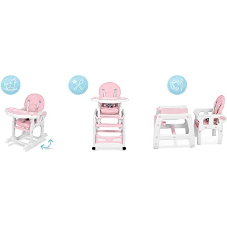 Kinderhochstuhl Babyhochstuhl Mitwachsender Multifunktions Hochstuhl 5in1 Tisch + Babystuhl regulierbar Schaukelfunktion SINCO Ricokids (Rosa) – Bild 9