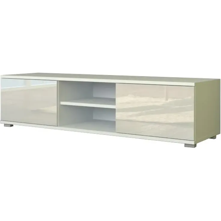 Sleepyshop24 TV Lowboard 120 cm Weiß Glanz Hochglanz RTV Schrank Fernsehtisch mit Türen TV Möbel modern Wohnzimmer – Bild 3