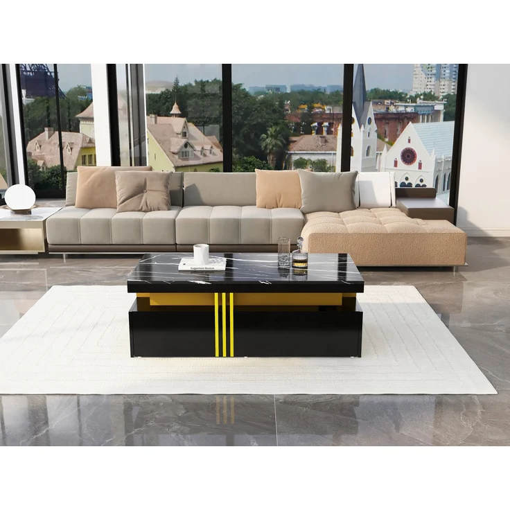 Wohnzimmermöbel Set 200x40x42 cm, mit Schubladen, mit Hochglanzoberfläche, Konstruktion aus Spanplatte, Schwarz – Bild 9