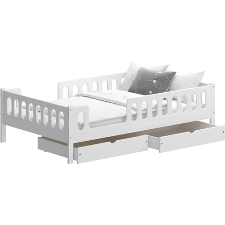 CADANI LARS 2in1 Kinderbett Jugendbett 120x200 cm Weiß, Rausfallschutz abnehmbar, Zum Jugendbett umbaubar – Bild 7