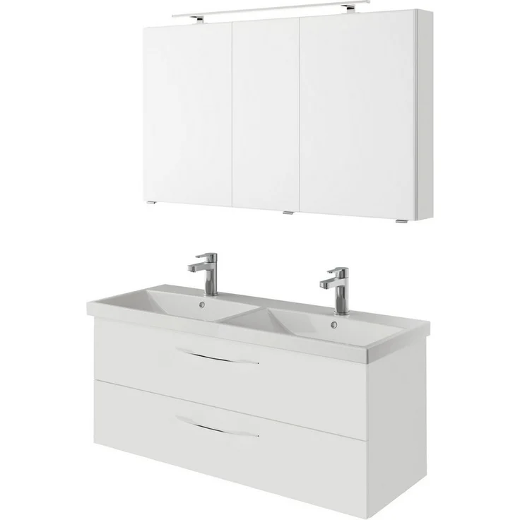 Saphir Badmöbel-Set Serie 4035 2-teilig, Keramik-Doppelwaschtisch mit LED-Spiegelschrank, (Set), Doppel-Waschplatz inkl Türdämpfer, 120 cm breit, 2 Schubladen, 3 Türen – Bild 1