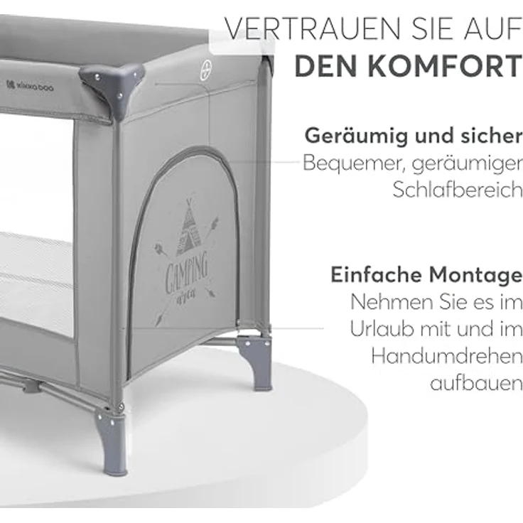 Kikkaboo Reisebett so gifted eine Ebene, weiche Matratzenauflage, Seiteneingang dunkelgrau – Bild 8