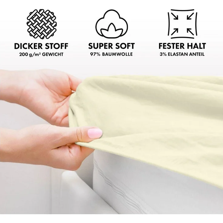 Jacobson Spannbettlaken PREMIUM für hohe Matratzen, Boxspringbett & Überlänge - 200 g/m², Stoffgewicht - straffer Sitz für maximalen Halt – Bild 4