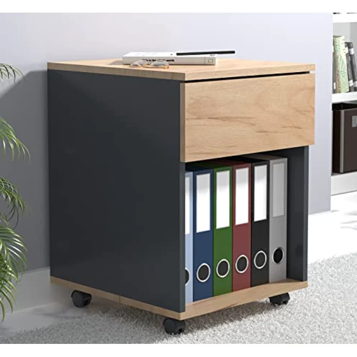 MID.YOU Rollcontainer Anthrazit, Honigeiche, 1 Schublade, erweiterbar, 39x55x45 cm, griffloses Öffnen – Bild 2