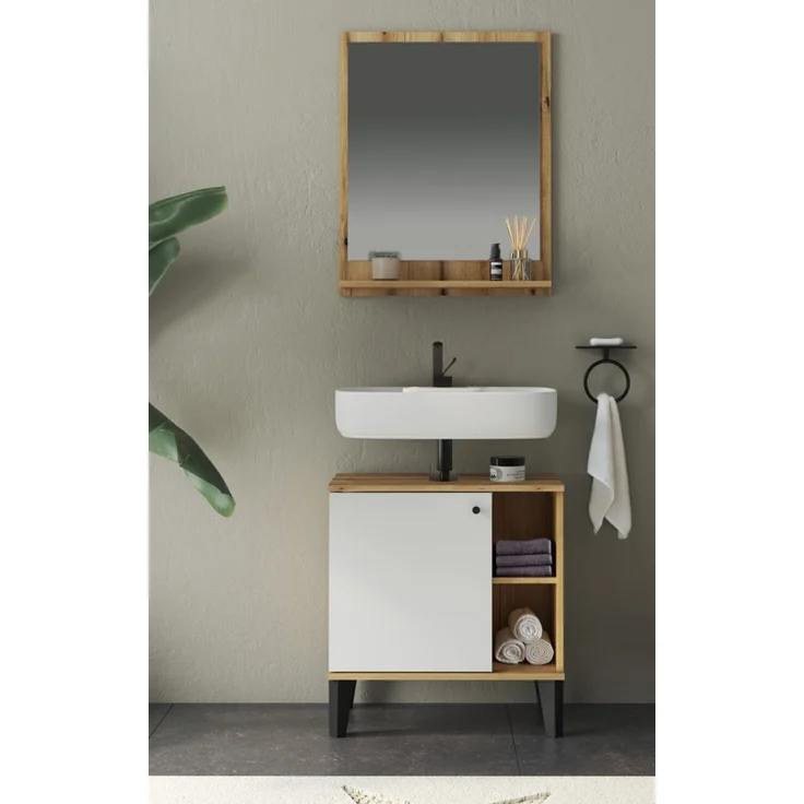 Badezimmer Spiegel Torsby in Eiche mit Ablage 60 x 75 cm – Bild 5