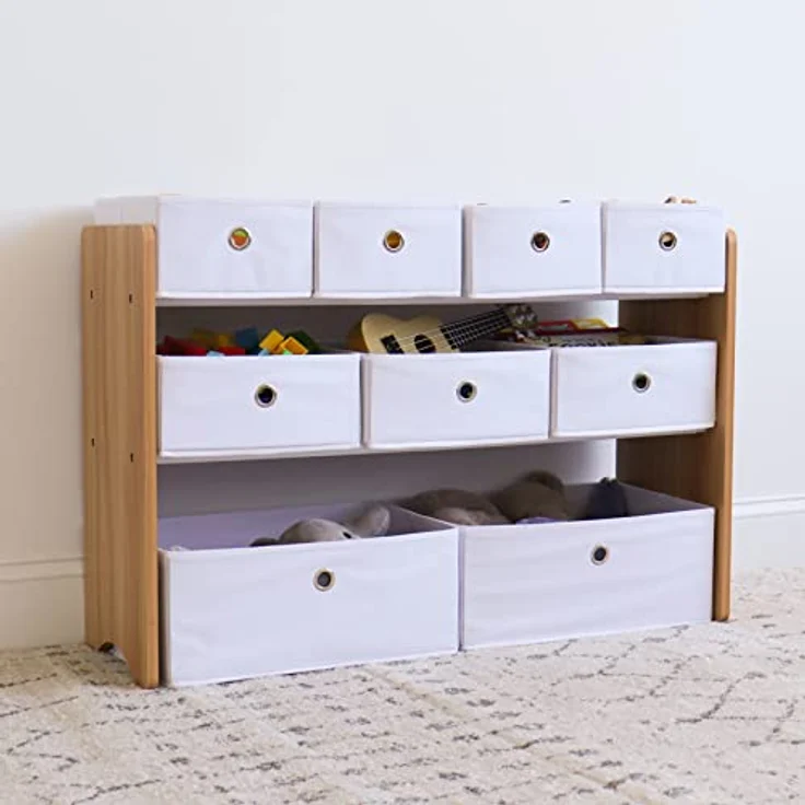 Humble Crew Kinderregal aus Holz – Spielzeugregal mit 6 Stoffboxen, Aufbewahrungsregal für Kinderzimmer, Natur/Weiß – Bild 5