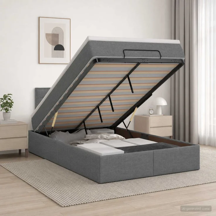 vidaXL Ottoman-Bett mit Matratze und LED Dunkelgrau 120 x 200 cm Stoff 3456816 – Bild 4