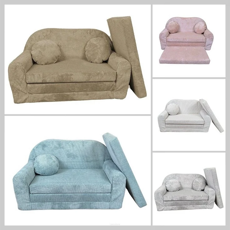 FORTISLINE Kindersofa Kindersofa Rosalia Ausklappbares Sofa aus Cord mit Verlängerung – Bild 4