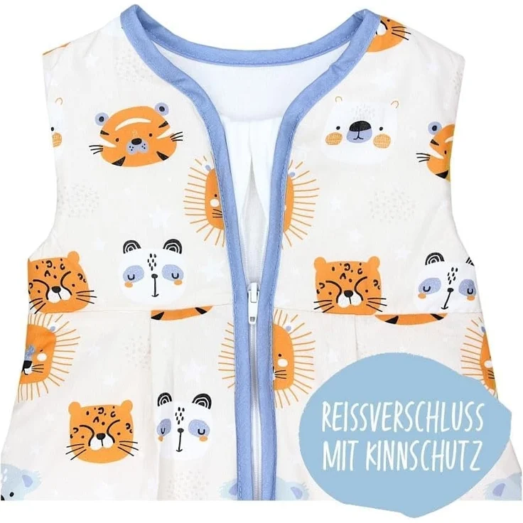 TupTam Ganzjahresschlafsack 2.5 TOG wattiert ärmellos Baby Schlafsack OEKO-TEX, Farbe: Tierköpfe Orange Blau Weiß, Größe: 56-62 – Bild 4