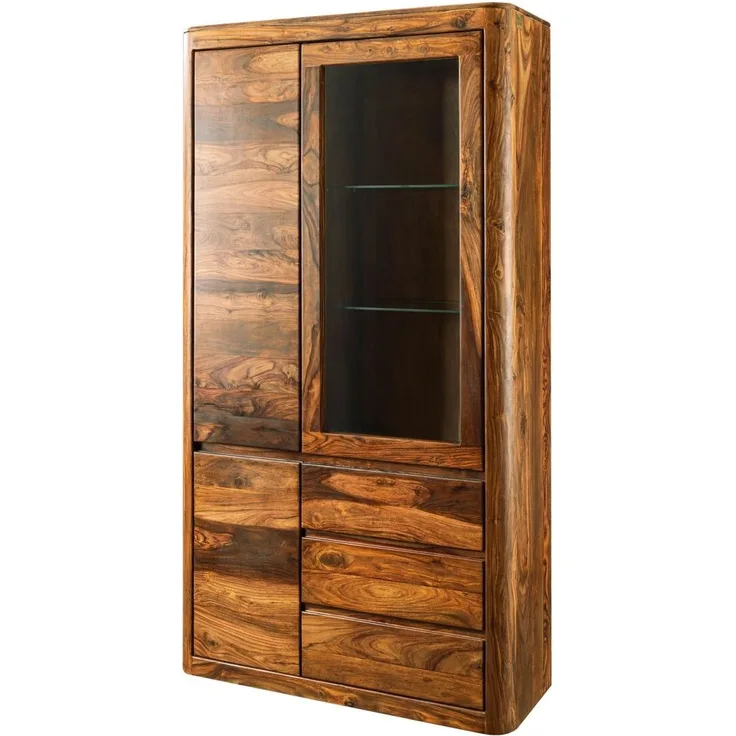 Vitrine Sheesham 109x40x202 walnuss gewachst TORONTO #211