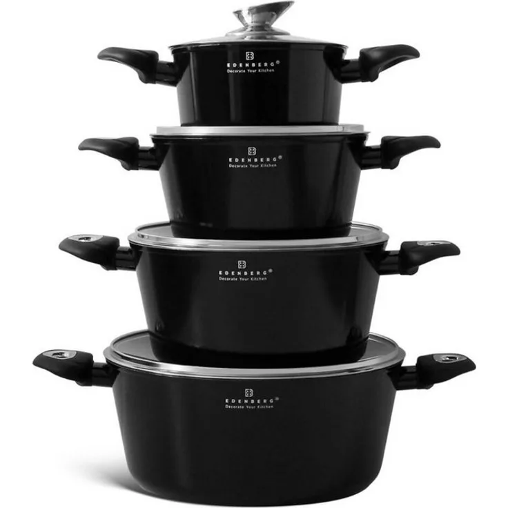 Edenberg Topf-Set Klassische schwarze Töpfe, in 4 verschiedenen Größen und in 4 Farben, Aluminium, Keramik (Gönnen Sie sich stilvolles Kochen auf höchstem Niveau – mit diesem eleganten Topfset, das Design, Qualität und Funktionalität perfekt vereint, 8...