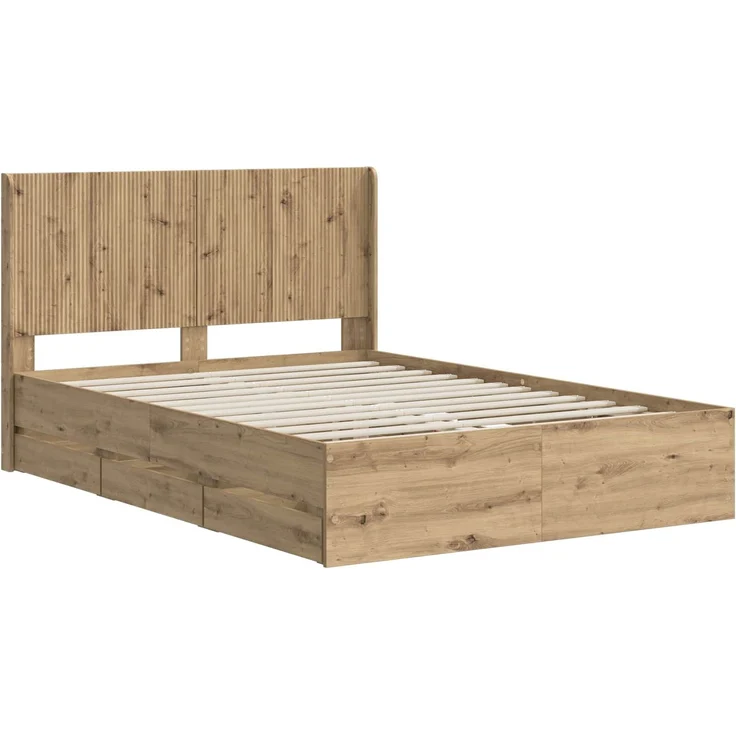 vidaXL Bettgestell mit Stauraum und Kopfteil Artisan-Eiche 3445819 – Bild 3