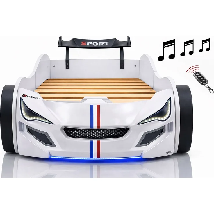 Autobett Kinder 90x200 Jungen LED Leuchte Unterbodenbeleuchtung Sound Fernbedienung