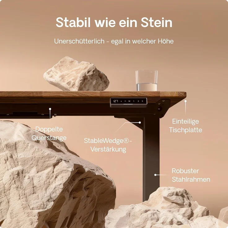 Desktronic Höhenverstellbarer Schreibtisch aus massivem Nussbaumholz (200x80 cm) – Elektrisch höhenverstellbar mit flüsterleisem Dual-Motor & Touchscreen – Hohe Tragfähigkeit – Stehtisch HomePro – Bild 4