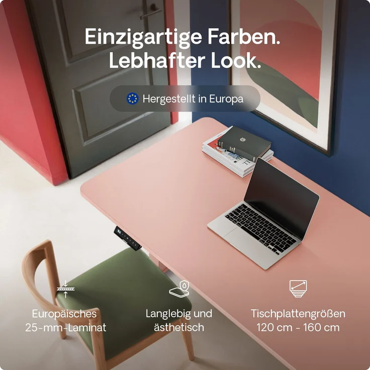 Desktronic HomeOne Elektrisch höhenverstellbarer Schreibtisch 160x80cm Rosa/Schwarz mit Memory-Funktion, Anti-Kollisions Technologie, USB-A und USB-C-Ladeanschlüssen – Bild 8