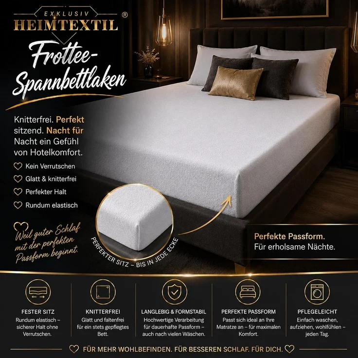 EXKLUSIV HEIMTEXTIL Frottee Spannbettlaken Premium 200 x 220 cm Weiß – Bild 4