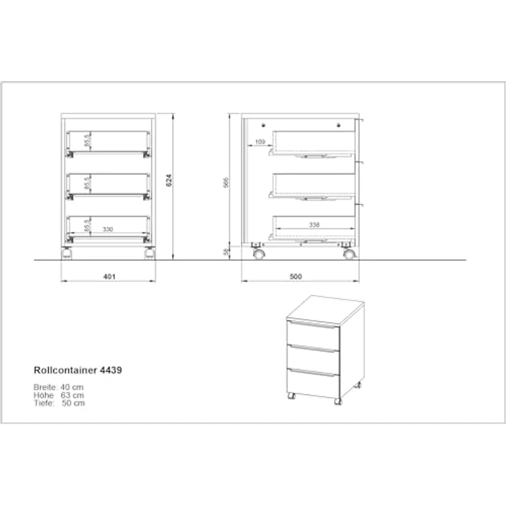 Germania GW-OVIEDO Rollcontainer 4439, Kaschmir/Lindberg-Eiche-Nb, 40 x 63 x 50 (BxHxT) – Bild 4