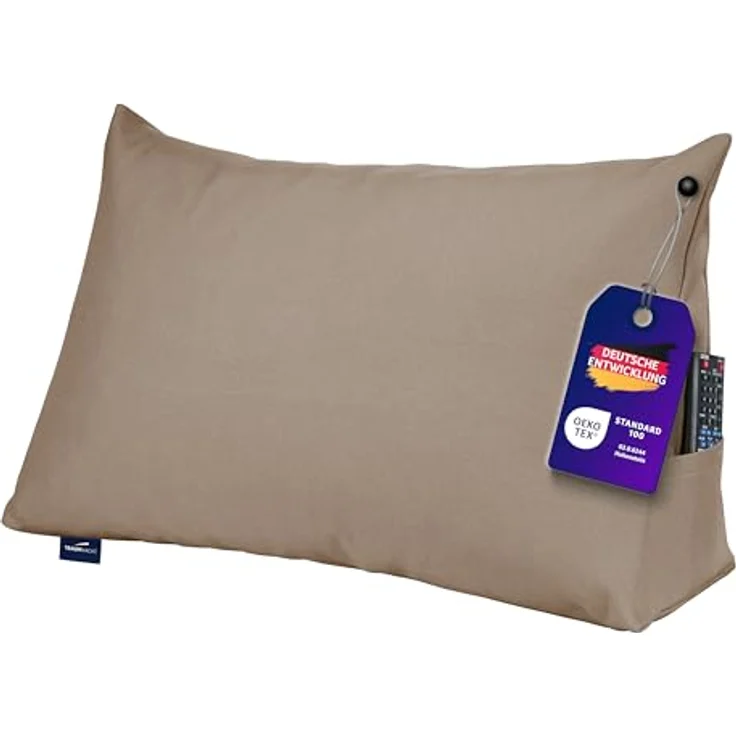 Traumnacht Cozy Rückenkissen, Lesekissen,abnehmbarer, waschbarer Bezug aus 100% Polyester,praktisches Seitenfach,Öko-Tex zertifiziert,produziert nach deutschem Qualitätsstandard,70x40 cm, hellbraun, – Bild 2