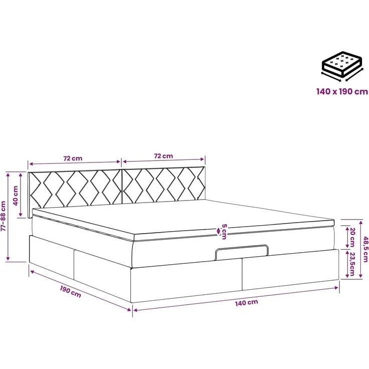 vidaXL Ottoman Bett mit Matratze mit Kopfteil Taupe 140 x 190 cm Stoff 3456410 – Bild 12