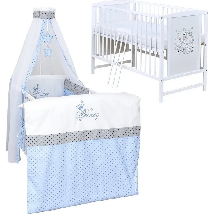 Baby-Delux Komplettbett Babybett Mia Komplettset, 10-tlg, Kinderbett 60x120 cm weiß, Bettset verschiedene Designs