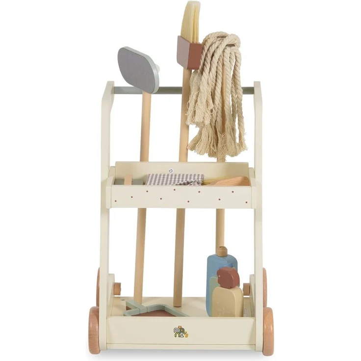 Moni Kinder-Spielzeugputzwagen W10D787 Holz Besen Mopp Schwamm Bürste mit Räder beige – Bild 2