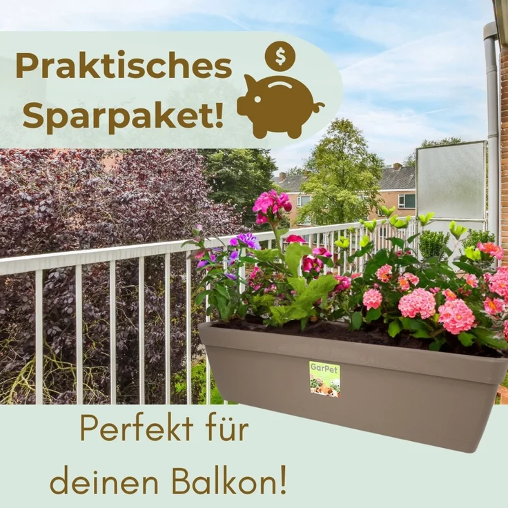 GarPet Balkonkasten 2er Set Blumenkasten Balkon Geländer Halterung Wasserspeicher 50 cm – Bild 6
