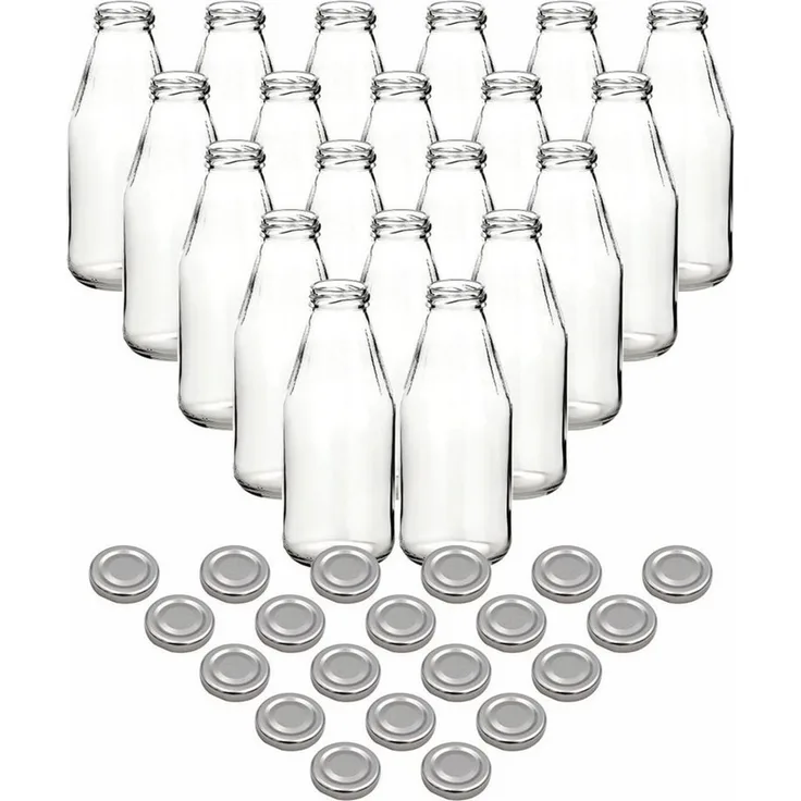 gouveo Trinkflasche Saftflaschen 500 ml mit Schraub-Deckel - Kleine Flasche 0,5 l, 20er Set, silberfarben