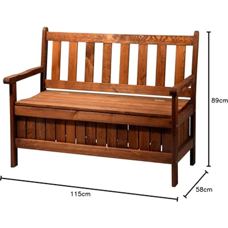 Dobar Gartenbank 2-Sitzer aus geöltem Kiefernholz in Braun mit Stauraum, 89 x 115 x 58 cm, FSC®-zertifiziert – Bild 3