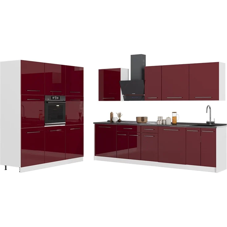 Küchenzeile Fame-Line Bordeaux Hochglanz/Weiß 460 cm, AP Marmor Vicco – Bild 4