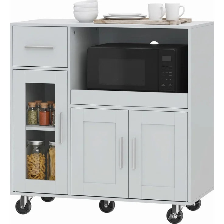 MELAYR, Küchenschrank auf Rädern, Mobile Küchenkommode mit Ablagen, Schubladen, 80 x 40 x 88.7 cm, Grau – Bild 2