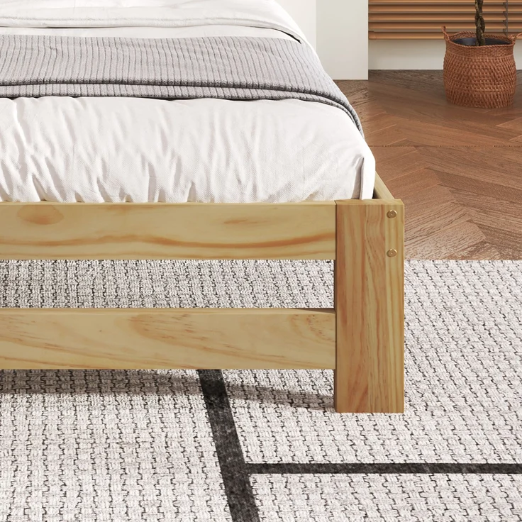 Solide Massivholzbett Futonbett, Einzelbett, Massivholz Natur Bett mit Kopfteil und Lattenroste, Jugendbett, Erwachsenenbett, Natur, 90x200 cm – Bild 7