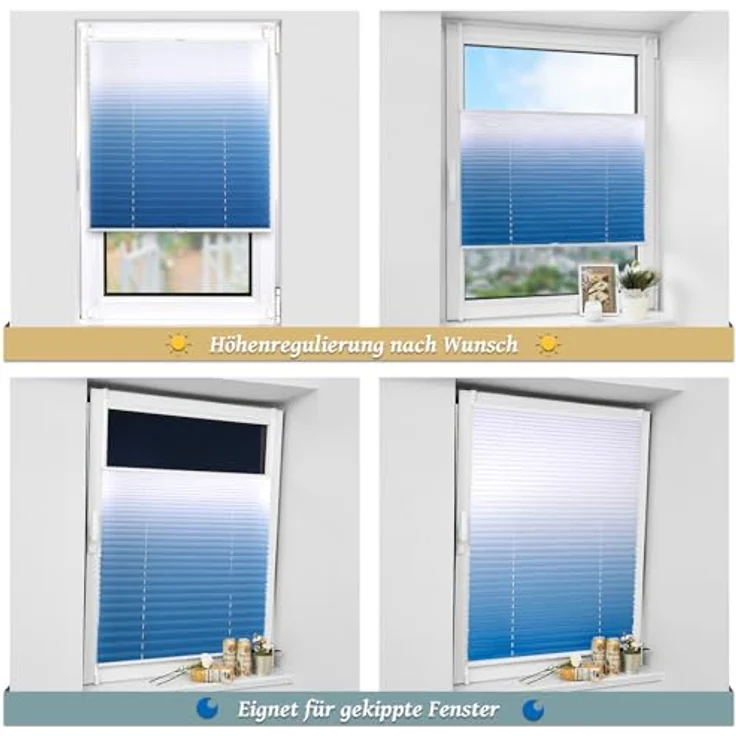 Plissee mit Farbverlauf 75x130 cm(BxH) Blau-Weiß plissees klemmfix ohne Bohen Blickdicht Faltrollo Lichtdurchlässig Rollos für Fenster ohne Bohren – Bild 7