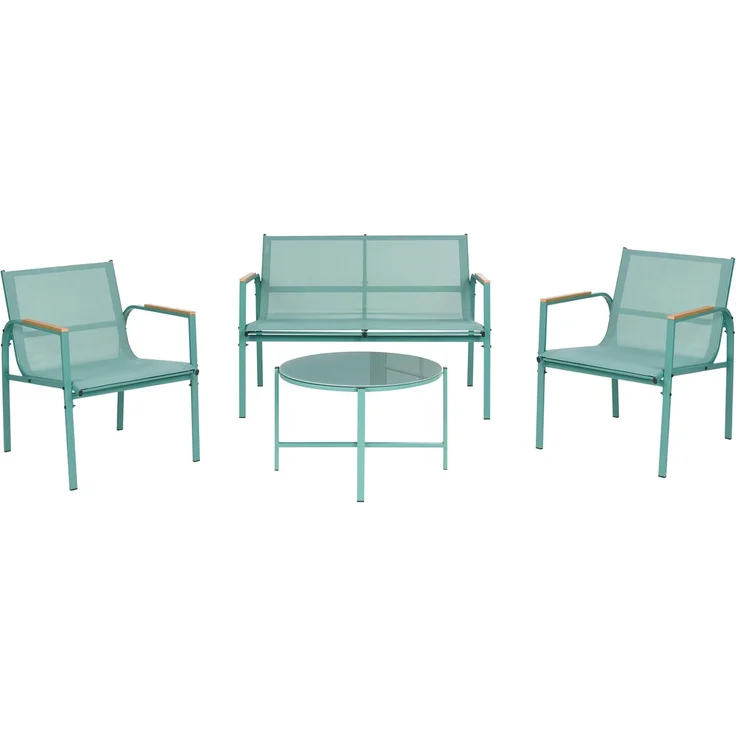 Lounge Set mit Tisch 4-Sitzer LEDRO Metall Grün – Bild 1