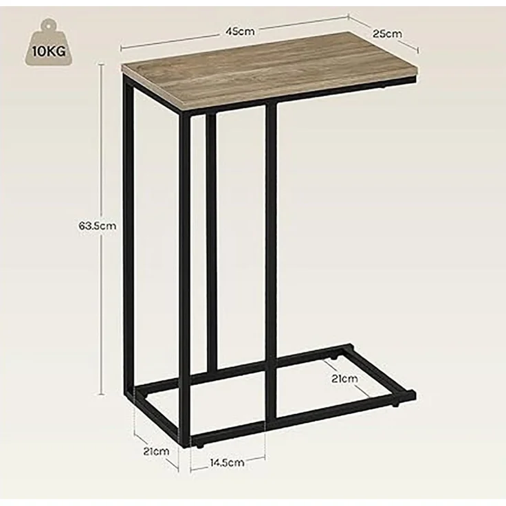 WOLTU Beistelltisch, Couchtisch C Form, Wohnzimmertisch mit Metallgestell, Sofatisch Kaffeetisch, für Kaffee und Laptop, 45 x 63,5 x 25 cm, Graue Holzoptik + Schwarz – Bild 2