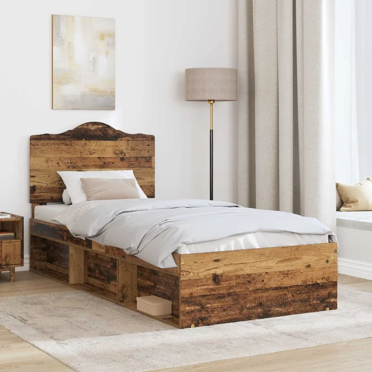 vidaXL Bettrahmen Altholz 75 x 190 cm Massives Kiefernholz 3413378 – Bild 3