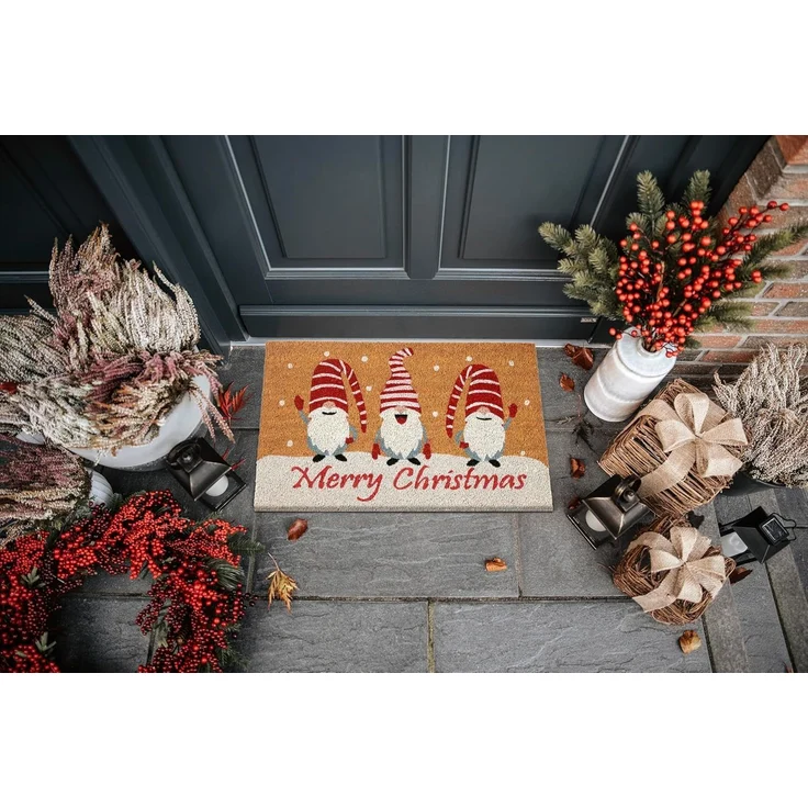 HANSE Home Fußmatte Kokos Gnomes Merry Christmas, Türmatte, rechteckig, Höhe: 15 mm, Schmutzfangmatte, Rutschfest, Outdoor, Weihnachten, Kokosmatte, Zwerg – Bild 1